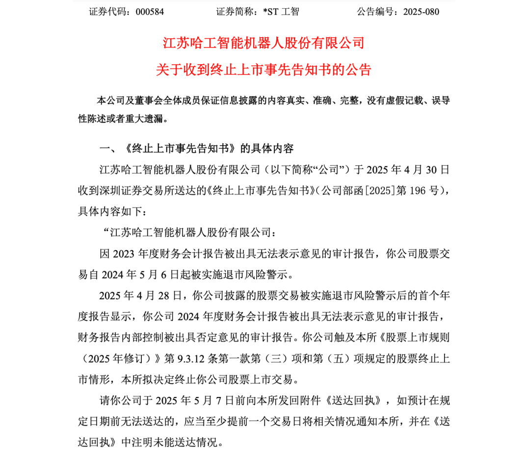 000584，触及强制退市！
